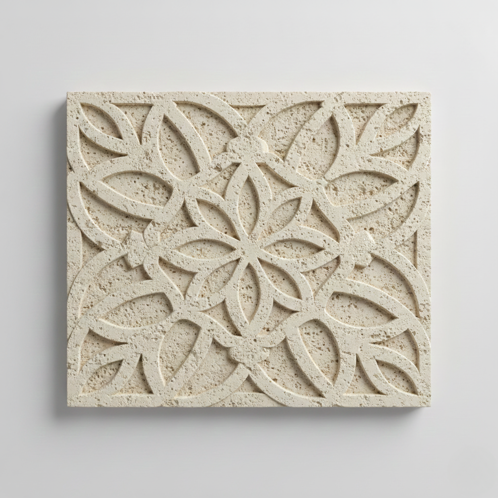Carved Stone Floral Medallion Wall Panel
