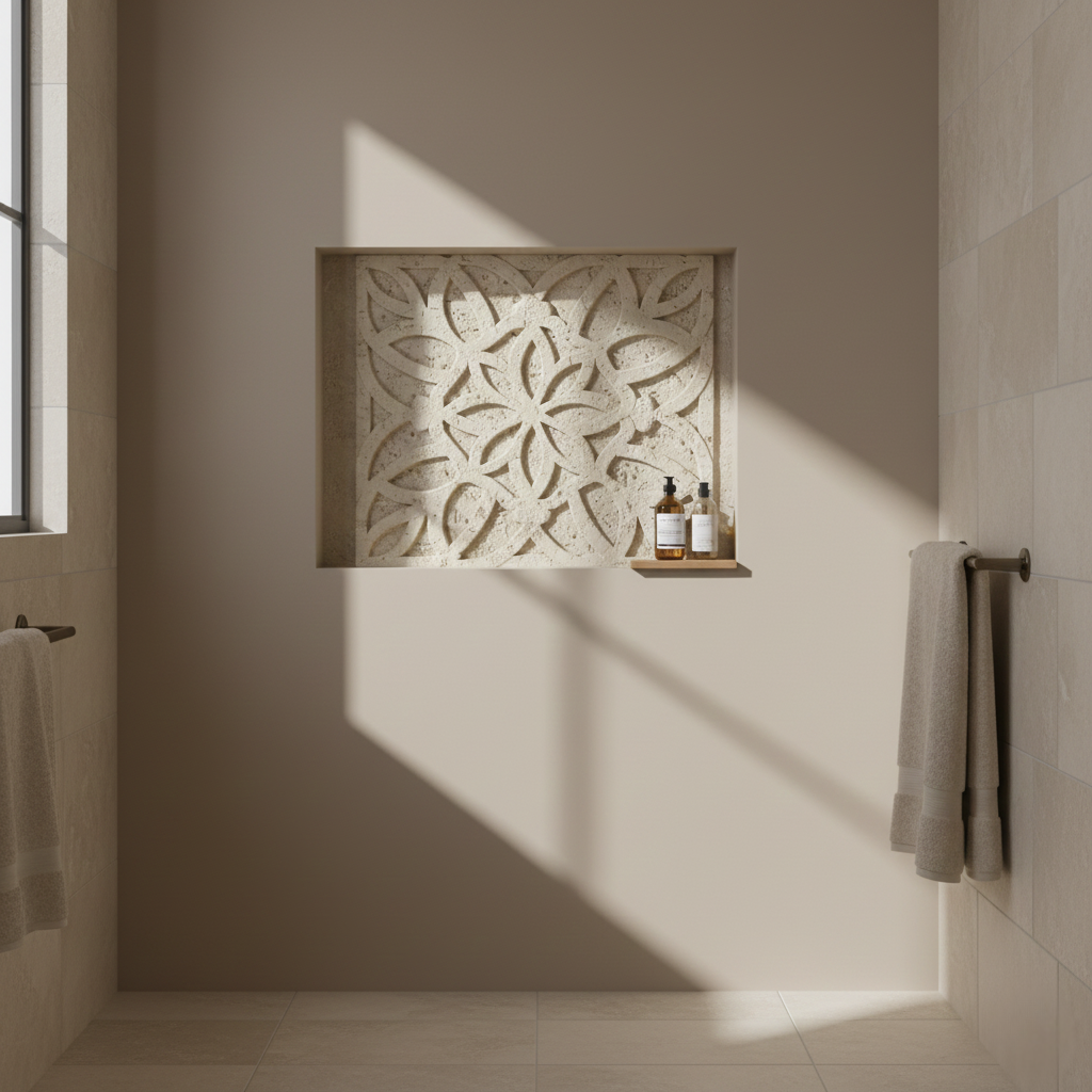 Carved Stone Floral Medallion Wall Panel