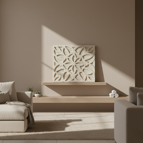 Carved Stone Floral Medallion Wall Panel