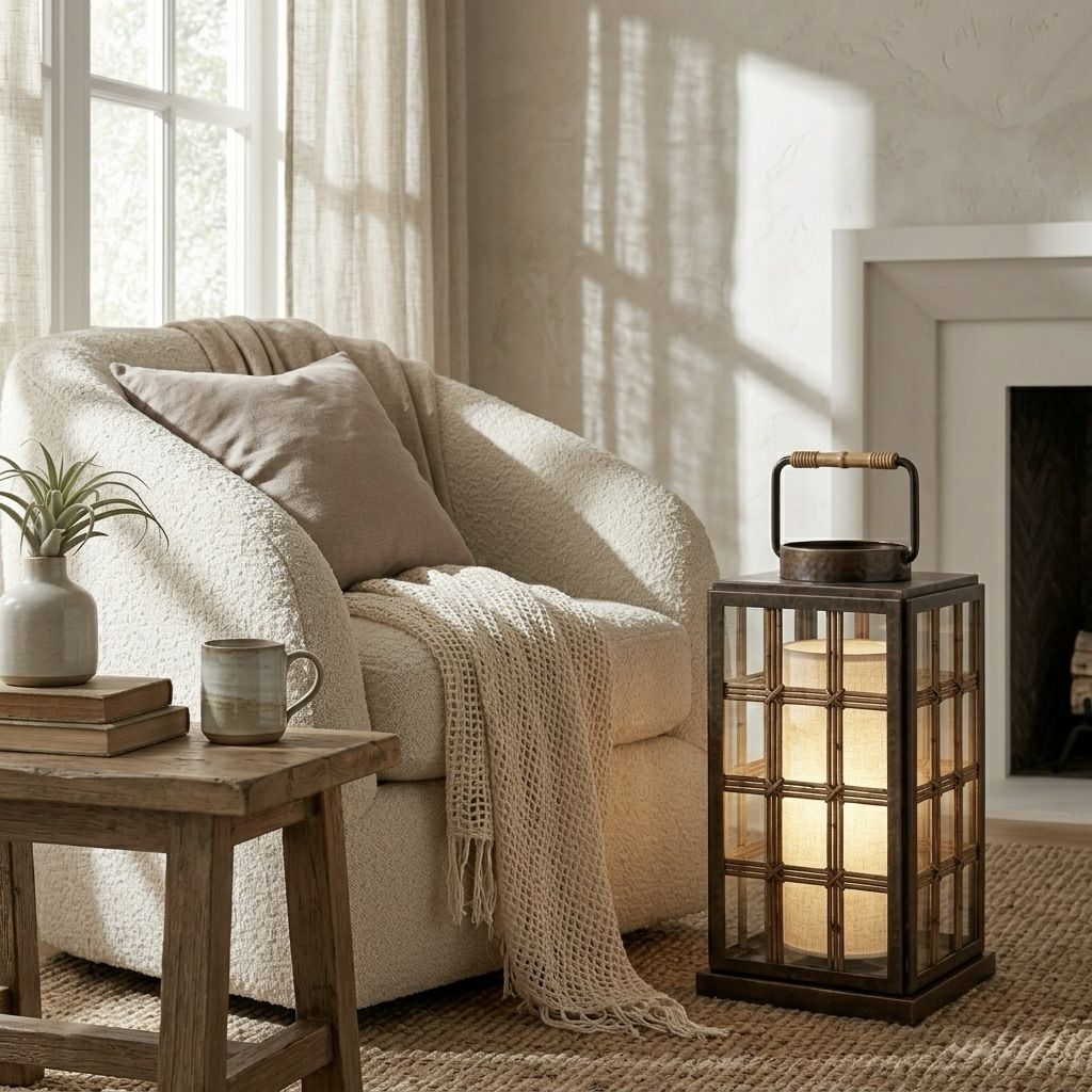 Industrial Bamboo Lantern Accent Lamp