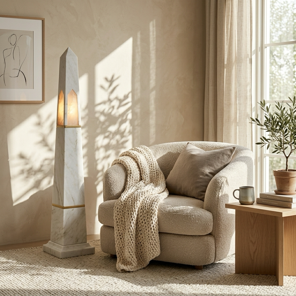 Luxury Marble Obelisk Accent Floor Lamp