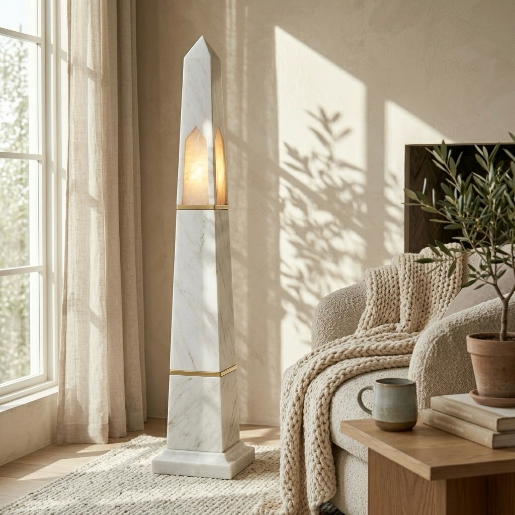Luxury Marble Obelisk Accent Floor Lamp