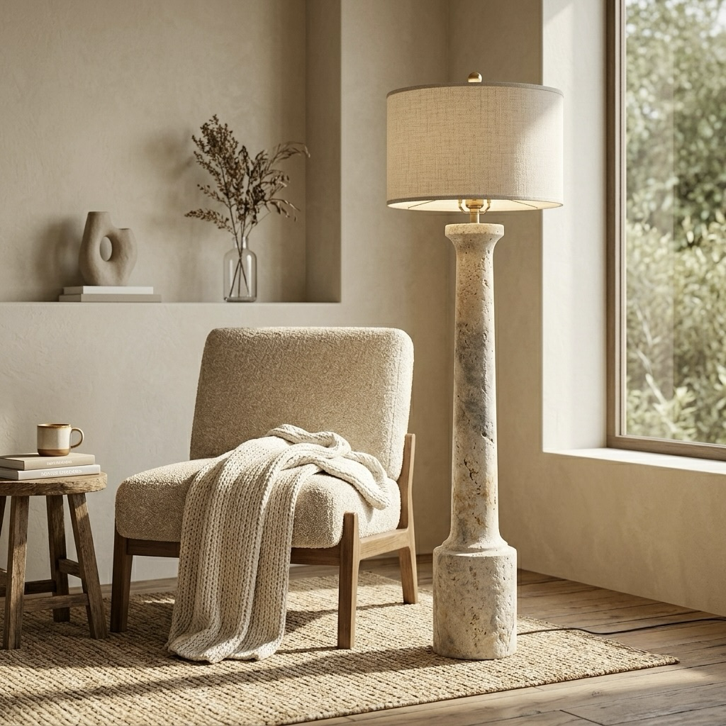 Travertine Column Table Lamp