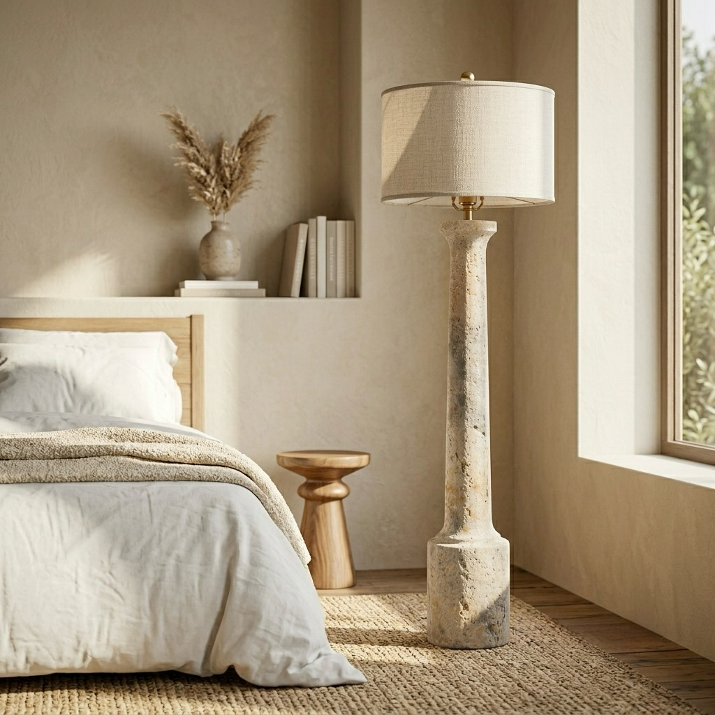 Travertine Column Table Lamp