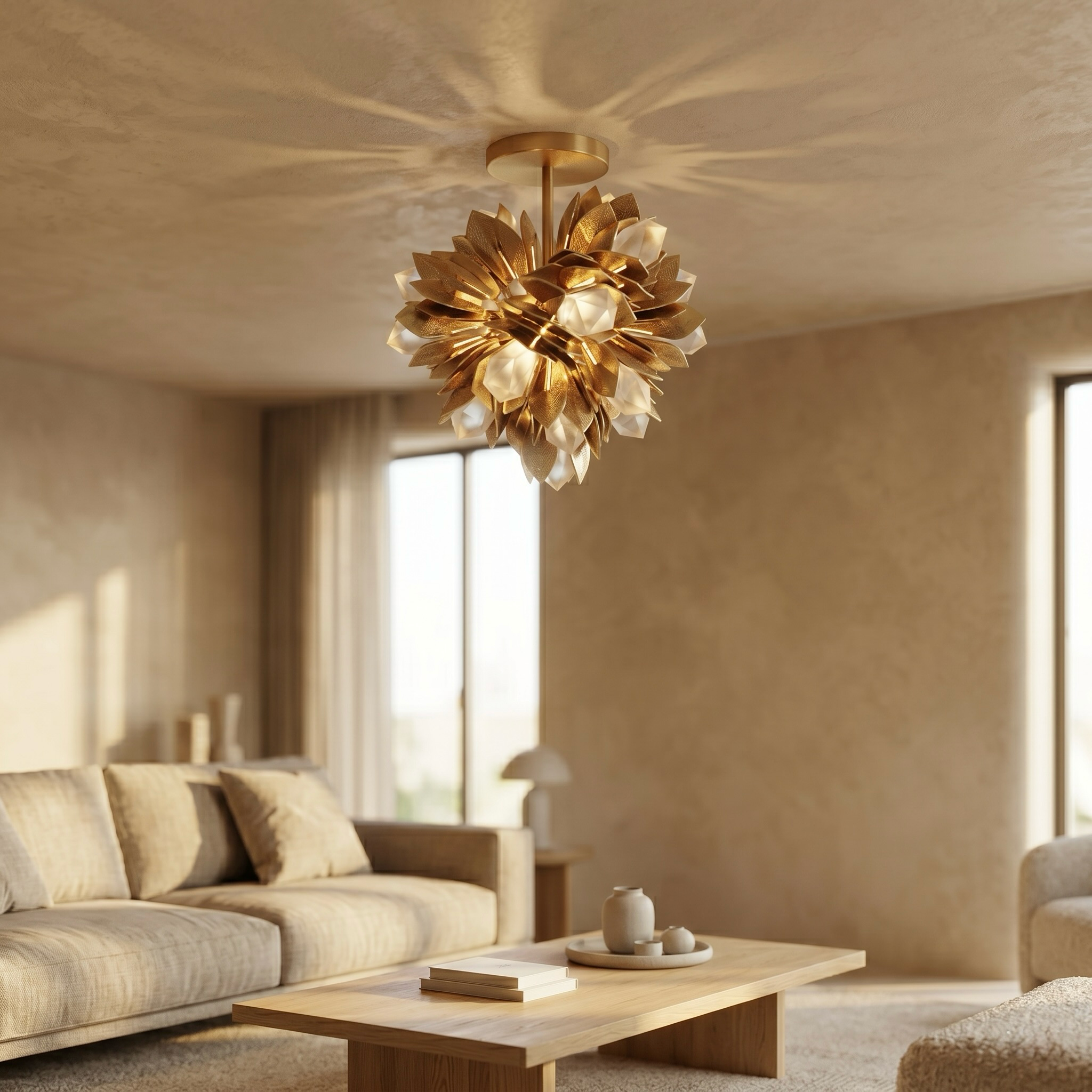 Golden Petal Cluster Ceiling Light