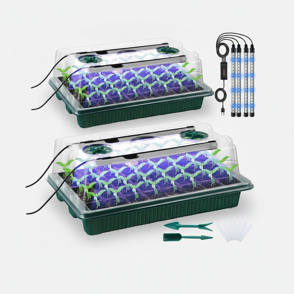 High Dome Seed Starter Trays with LED Grow Lights - 80 Cells
