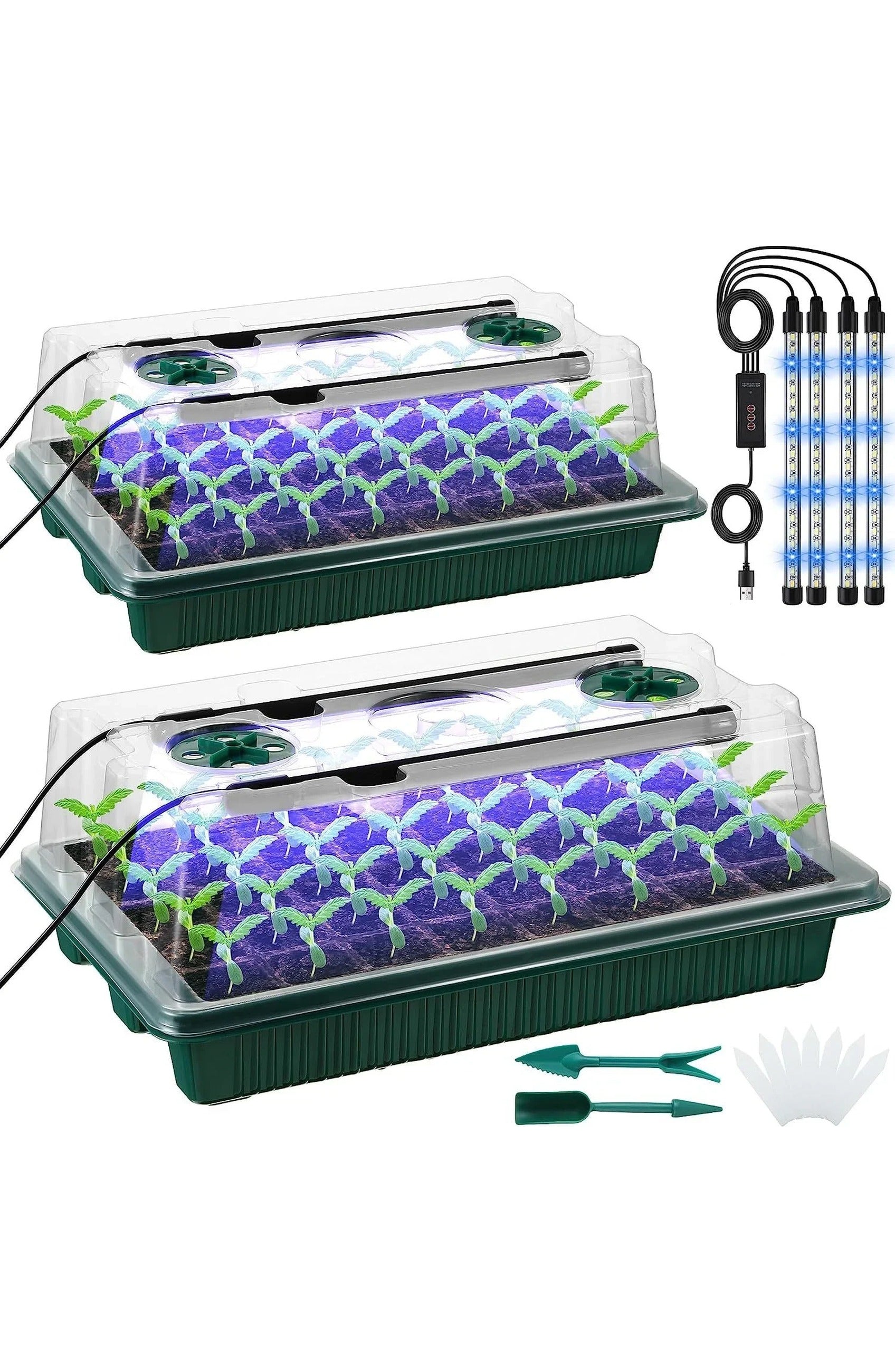 High Dome Seed Starter Trays with LED Grow Lights - 80 Cells