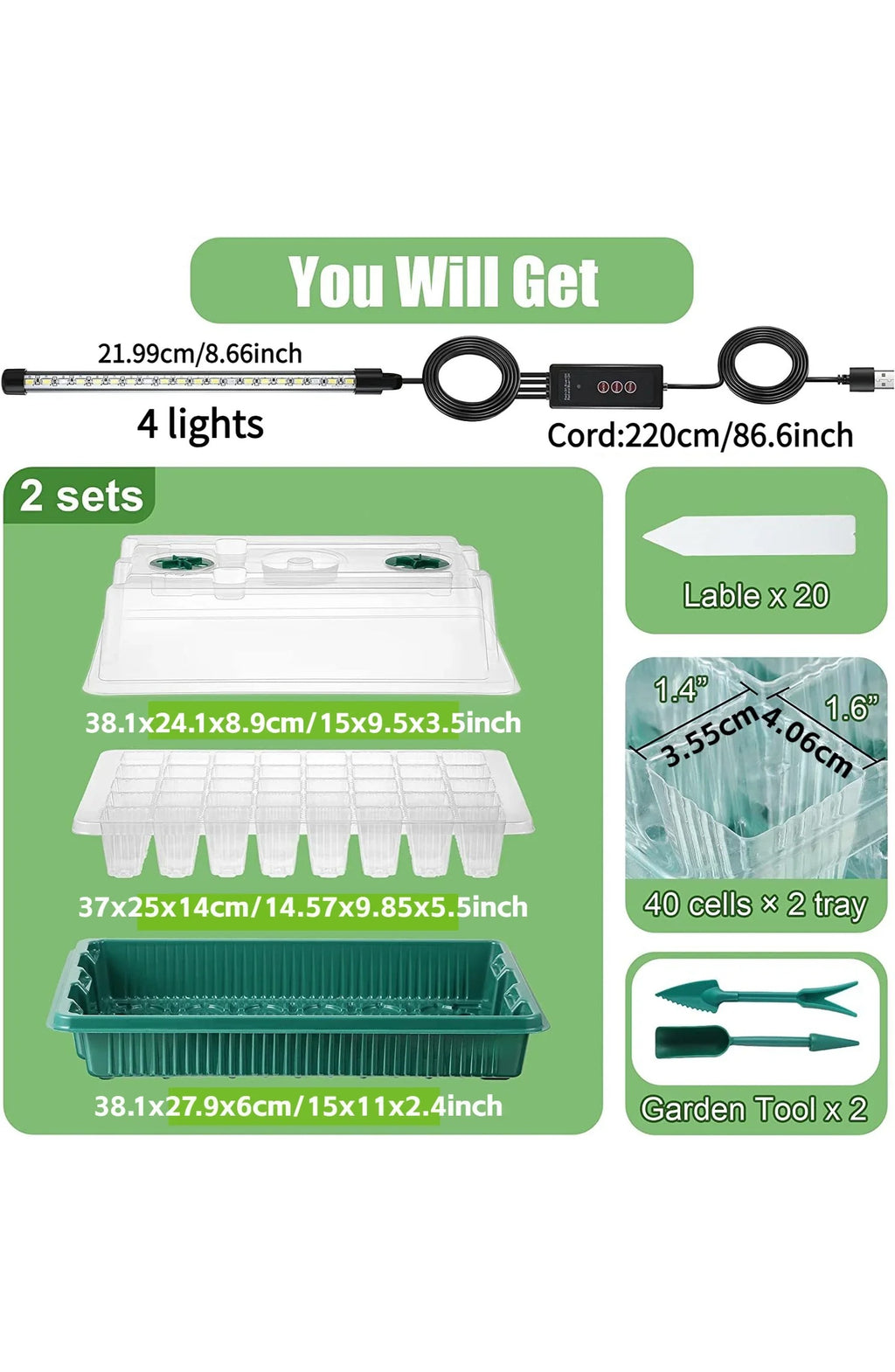 High Dome Seed Starter Trays with LED Grow Lights - 80 Cells